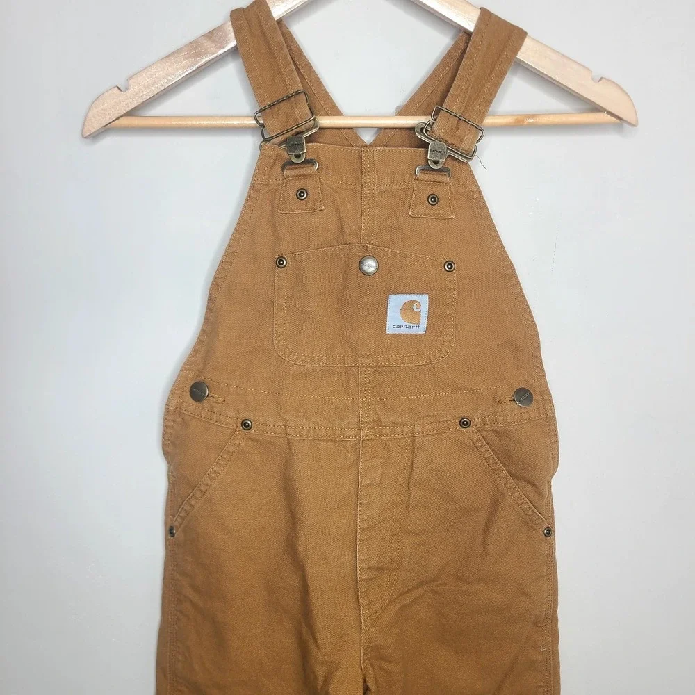 Carhartt Bib Overalls Boys 6 Brown Canvas Insulated Double Knee Flannel Lined